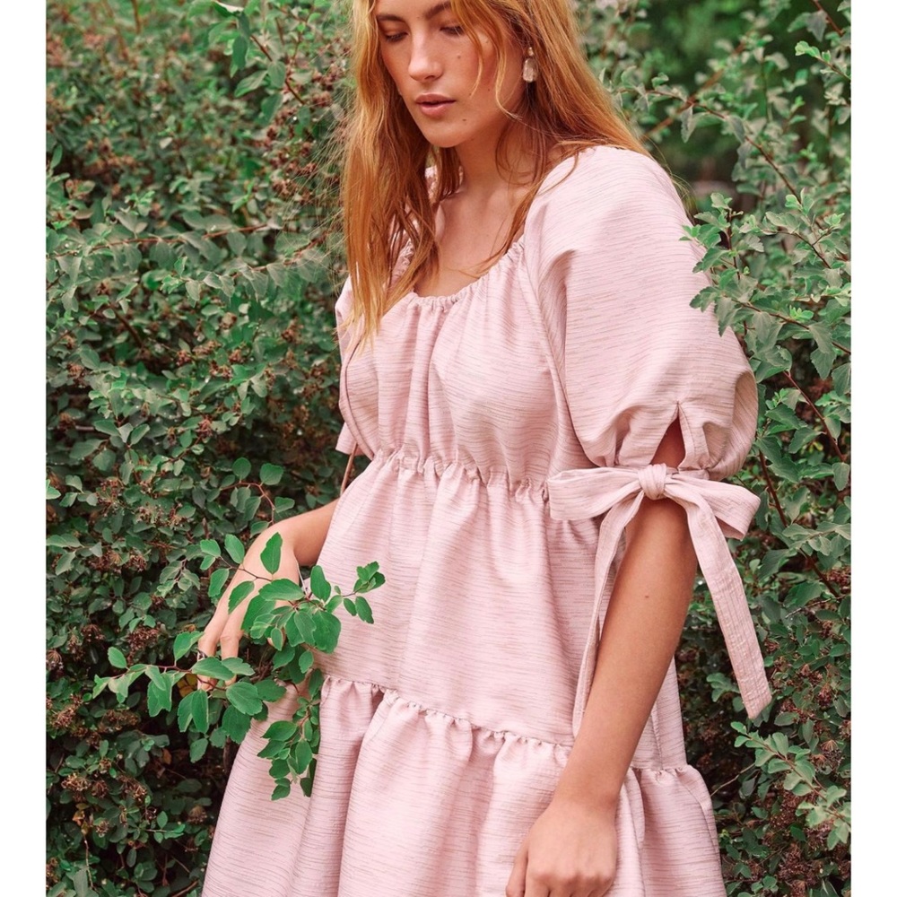 Eliza Faulkner Grace Pink Brocade Puff Sleeve Dress